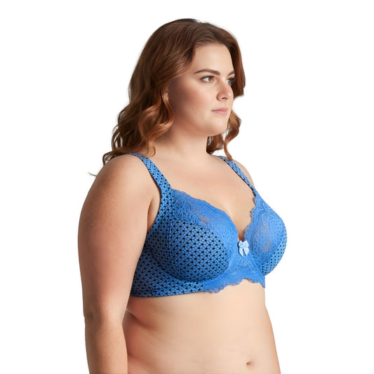 Women's Plus Size Unlined Underwire Lace Bra with Cushion Straps
