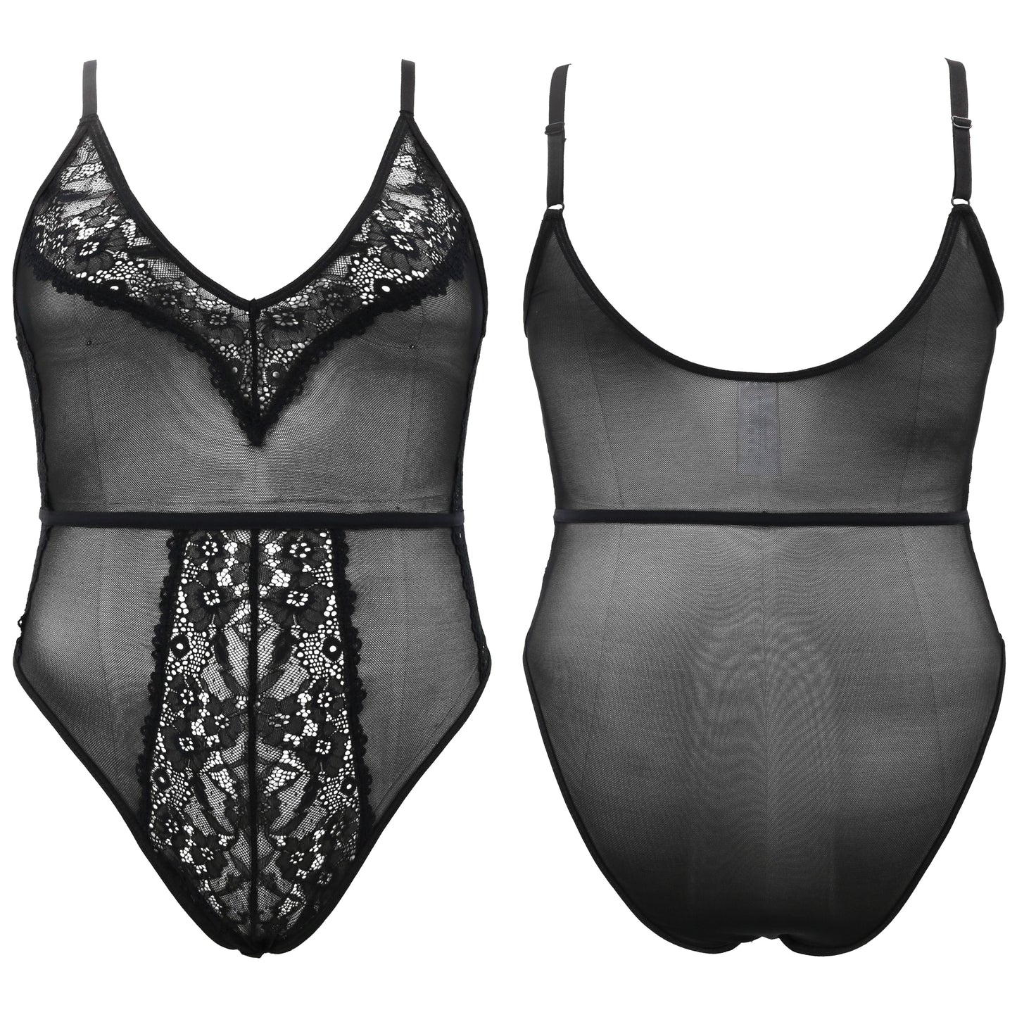 Women's Lingerie Lace Babydoll V Neck One Piece Mesh Bodysuit Nightwear