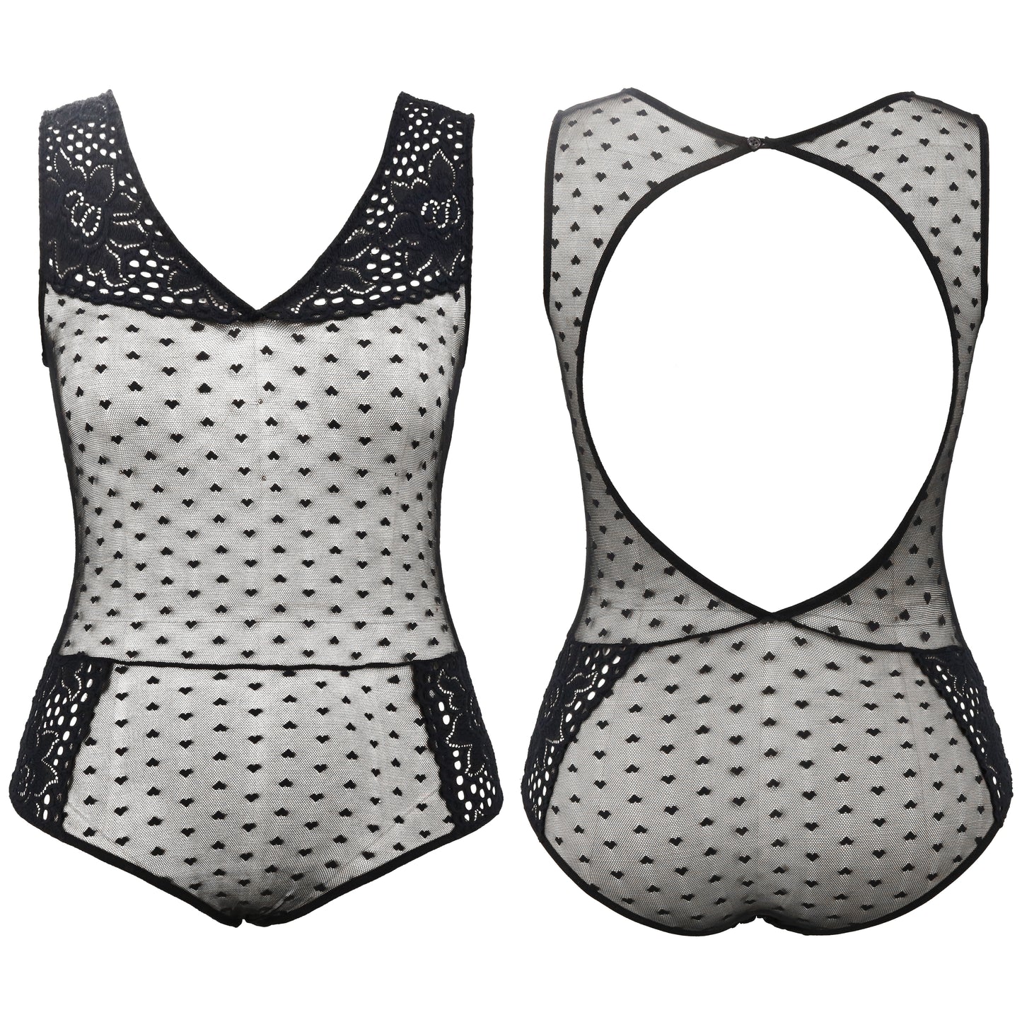 Women's Lingerie Lace Babydoll V Neck One Piece Mesh Bodysuit Nightwear