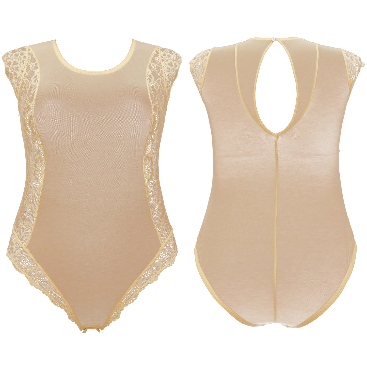 Women's Lingerie Lace Babydoll V Neck One Piece Mesh Bodysuit Nightwear
