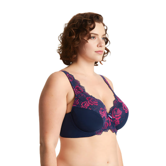 Women's Minimizer Unlined Underwire Bra With Lace Embroidery