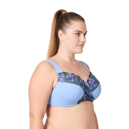 Women's Plus Size Minimizer Wirefree Unlined Bra with Embroidery Lace