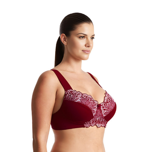 Plus Size Unlined Minimizer Wire Free Bra with Embroidery Lace