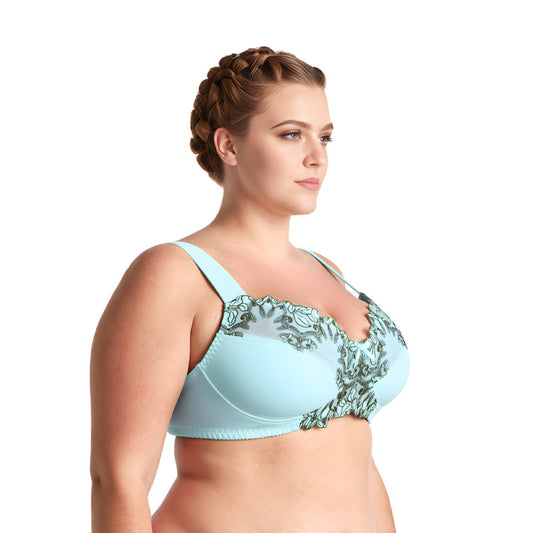 Women's Plus Size Minimizer Wireless Unlined Bra with Embroidery Lace