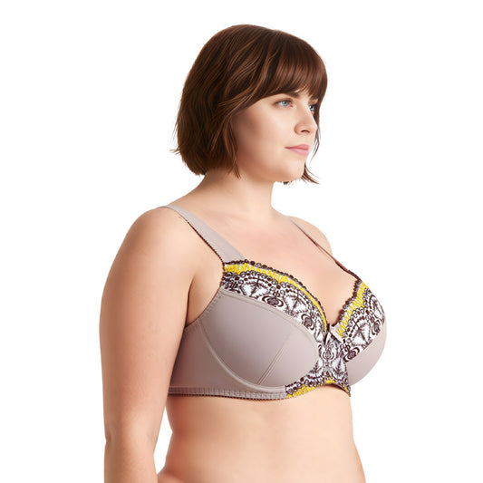 Plus Size Minimizer Underwire Bra With Lace Embroidery