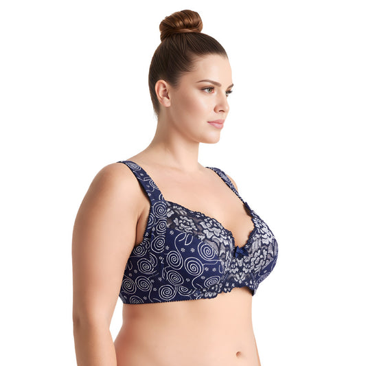 Women's Plus Size Unlined Underwire Lace Bra with Cushion Straps