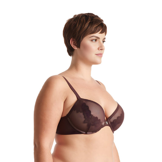 Women Plus Size Underwire Add 1 and a Half Cup Push Up Lace Mesh Bra