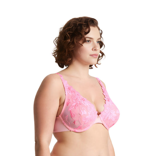 Women’s Plus Size Underwire Unlined Full Coverage Embroidery Lace Bra