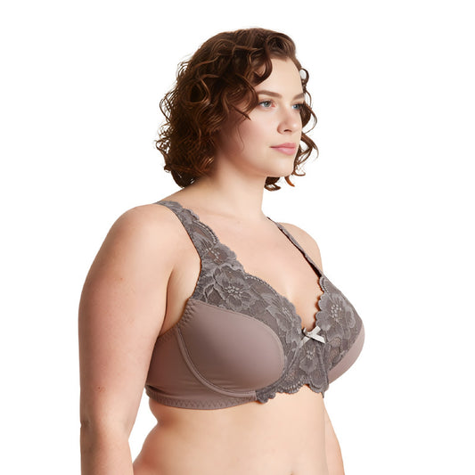 Women's Minimizer Unlined Underwire Bra with Lace Embroidery