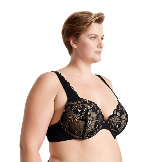 Women's Plus Size Add 1 and a half Cup Push Up Underwire Convertible Lace Bras