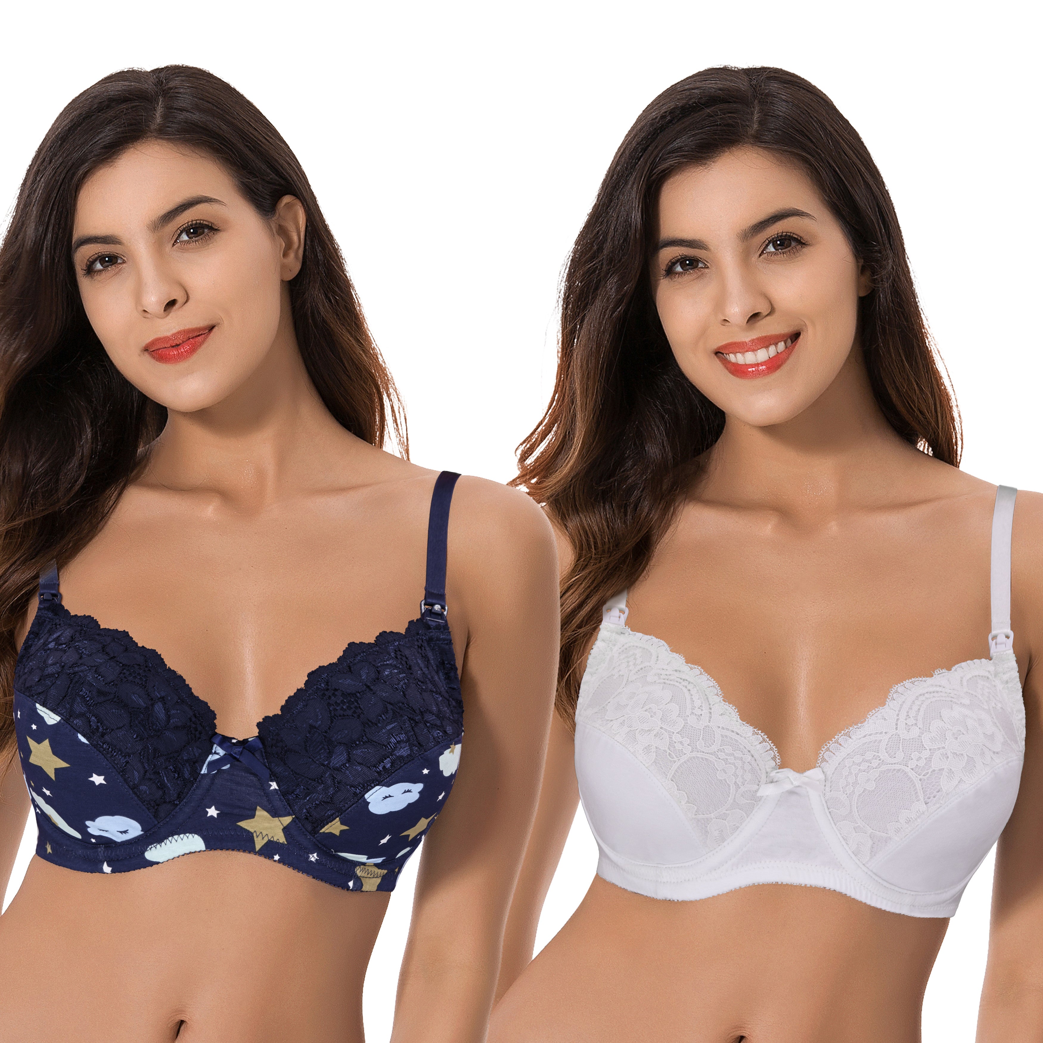 Curve Muse Minimizer Bra 2-Pack For Plus Size - Super Comfy Underwire With Lace, Blue Haze & Light Pink, 38DD - View #10