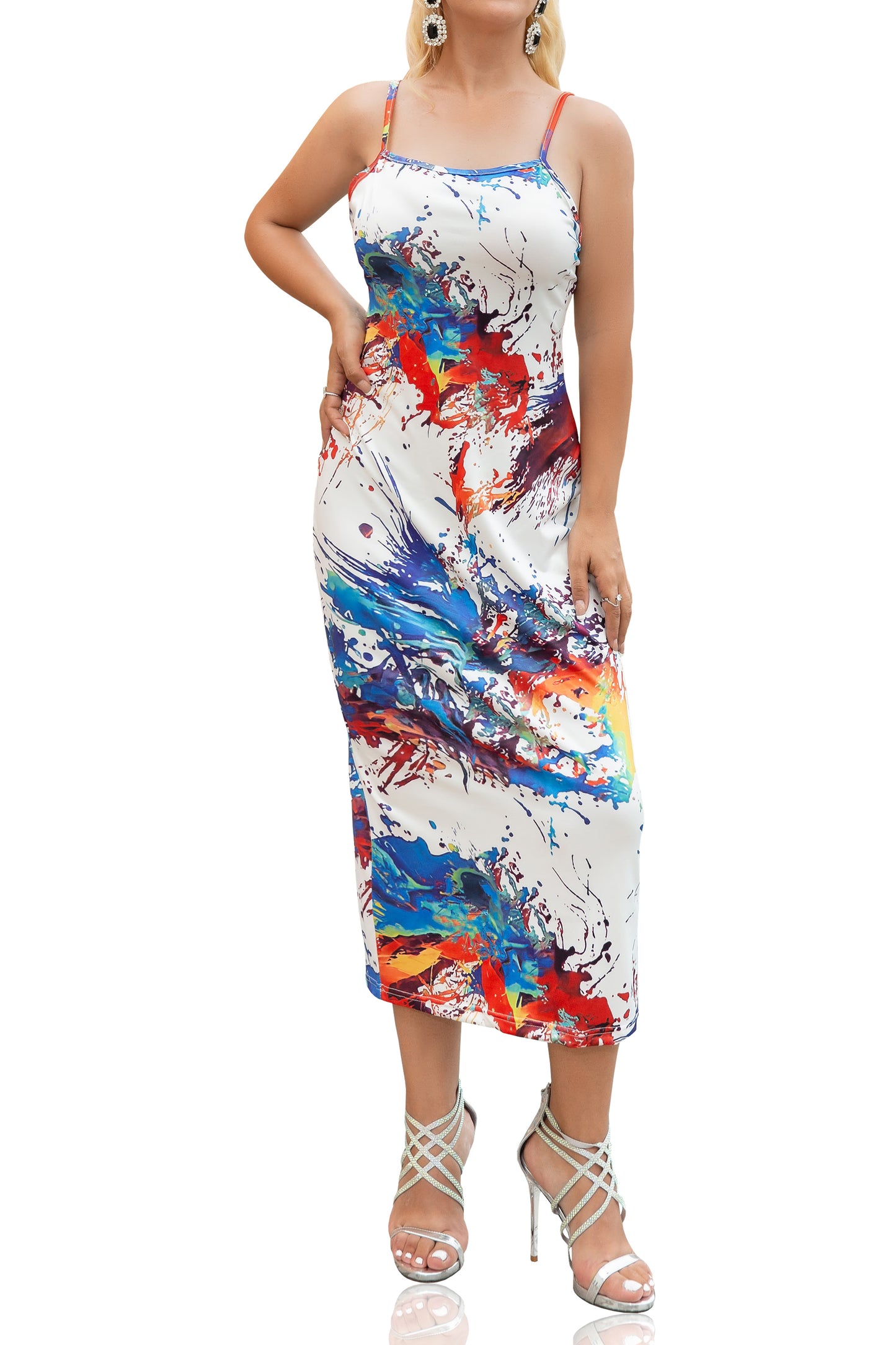 Women's Printed Sexy Backless Sleeveless Body-con Party Midi Dress