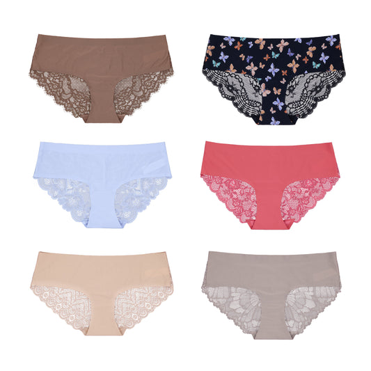 Women's Lightweight Seamless Hipster Underwear No-Show Lace Panties