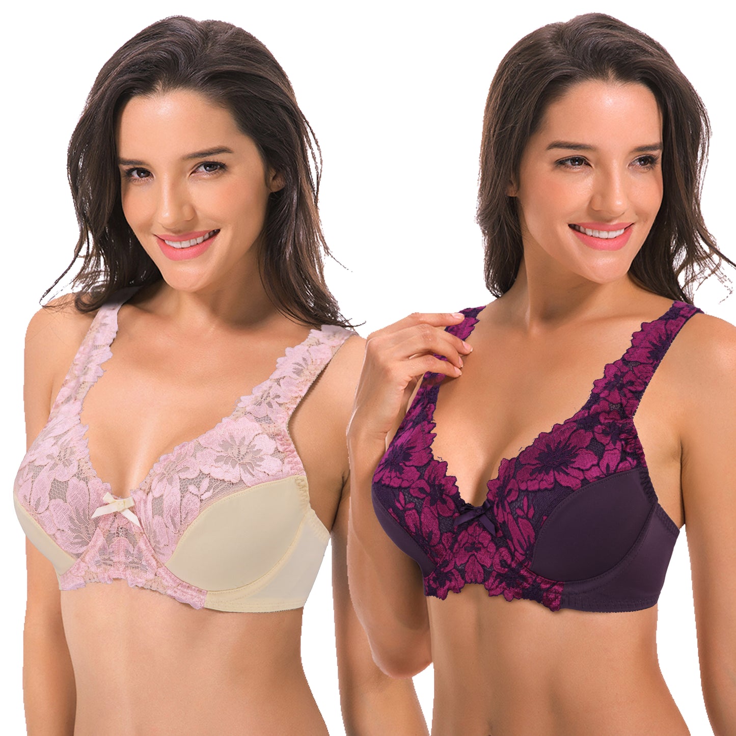 Women's Minimizer Unlined Underwire Bra With Lace Embroidery