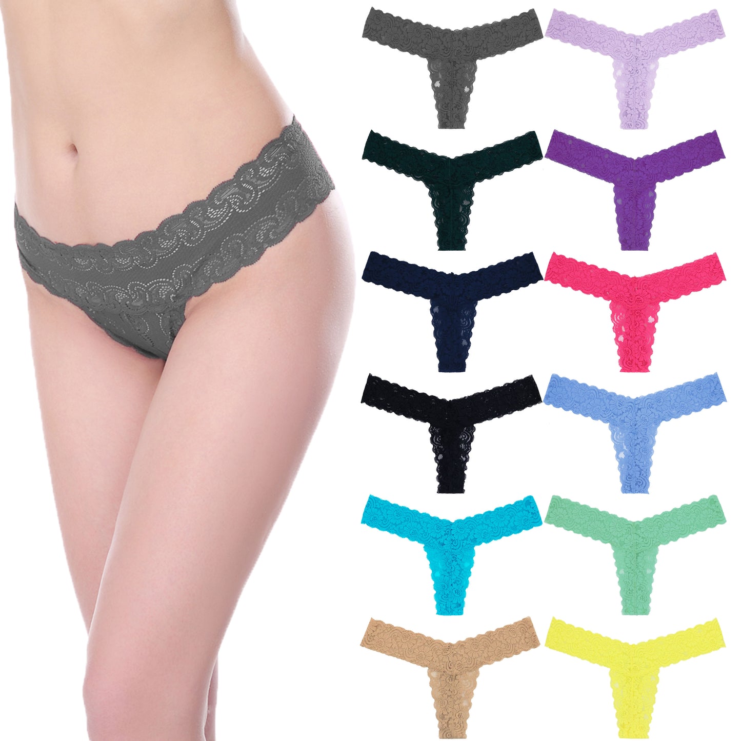 Women's Sexy Lace Thongs Low Rise One Size Panties