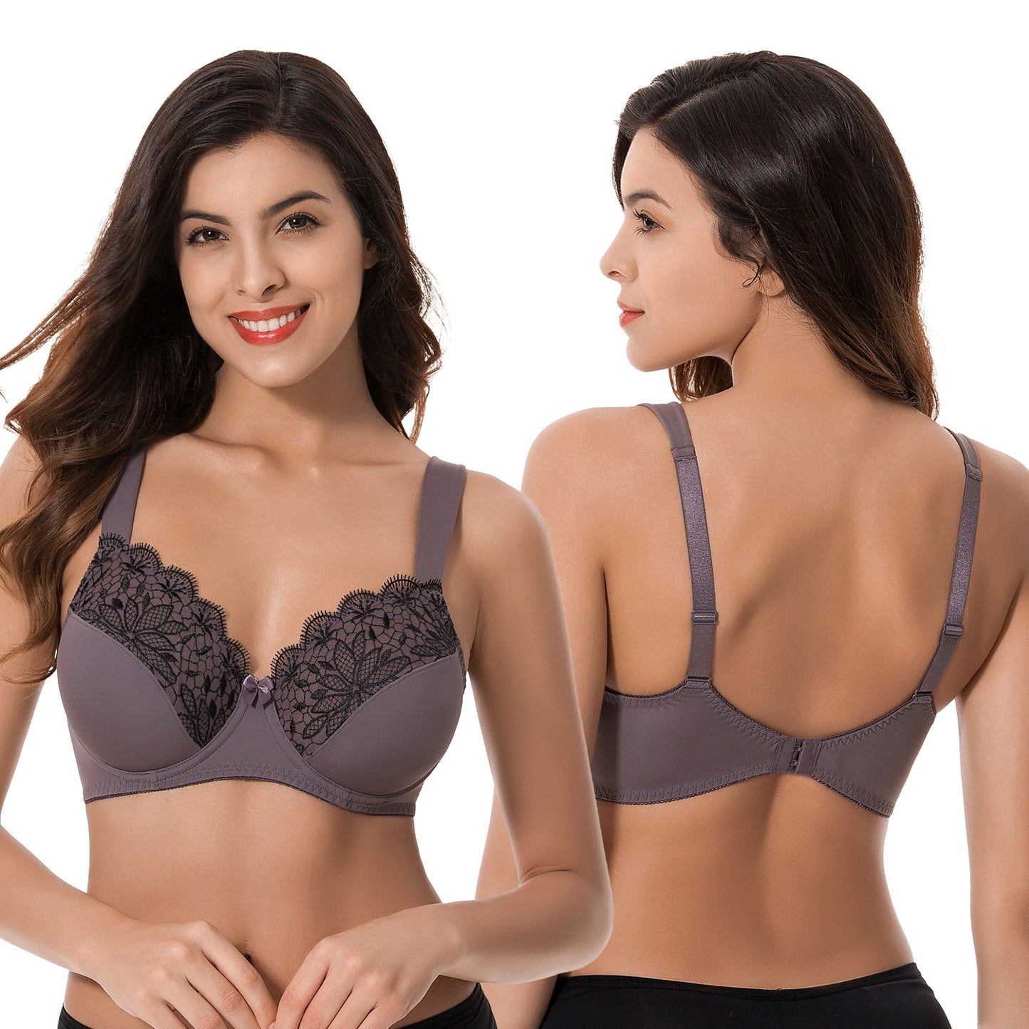 Plus Size Unline Minimizer Underwire Bra with Embroidery Lace-3Pack
