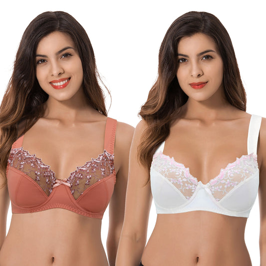 Women's Plus Size Minimizer Underwire Bra With Lace Embroidery