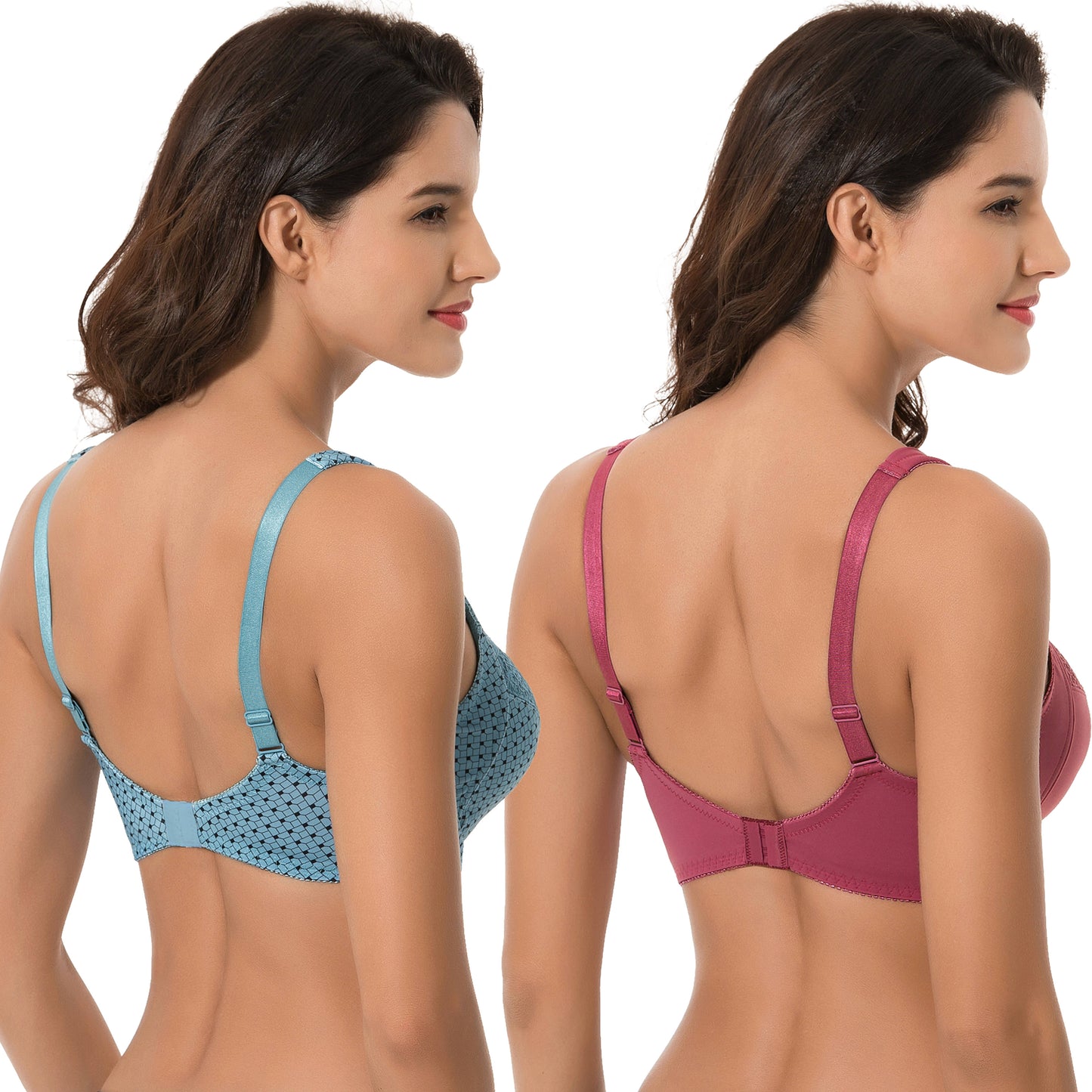 Women's Plus Size Unlined Underwire Lace Bra with Cushion Straps-Bluestone Print,Violet