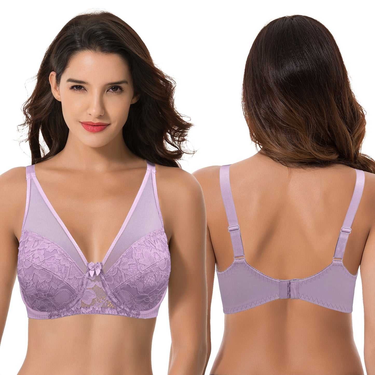 Women's Plus Size Minimizer Unlined Underwire Bra With Floral Lace-3PK
