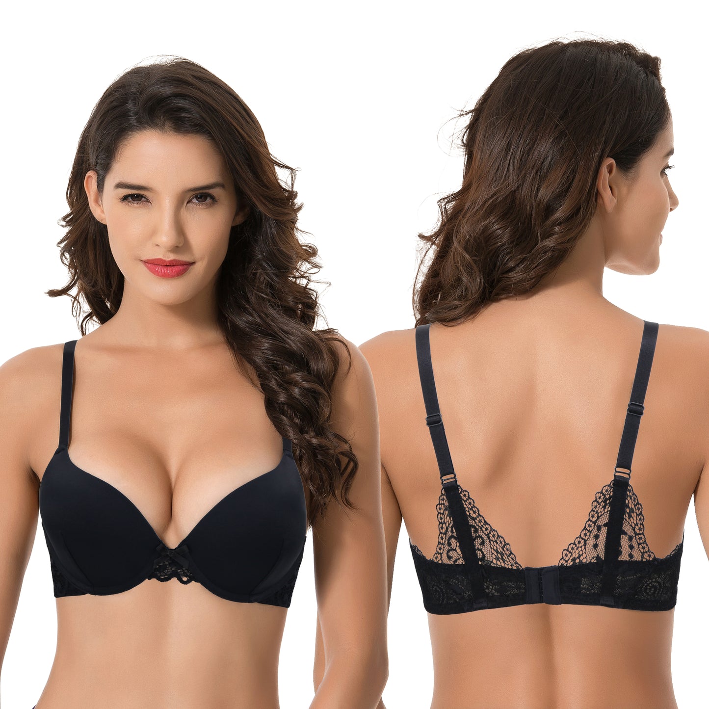 Womens Plus Size Push Up Add 1 Cup Underwire Perfect Shape Tshirt Bra-2PK