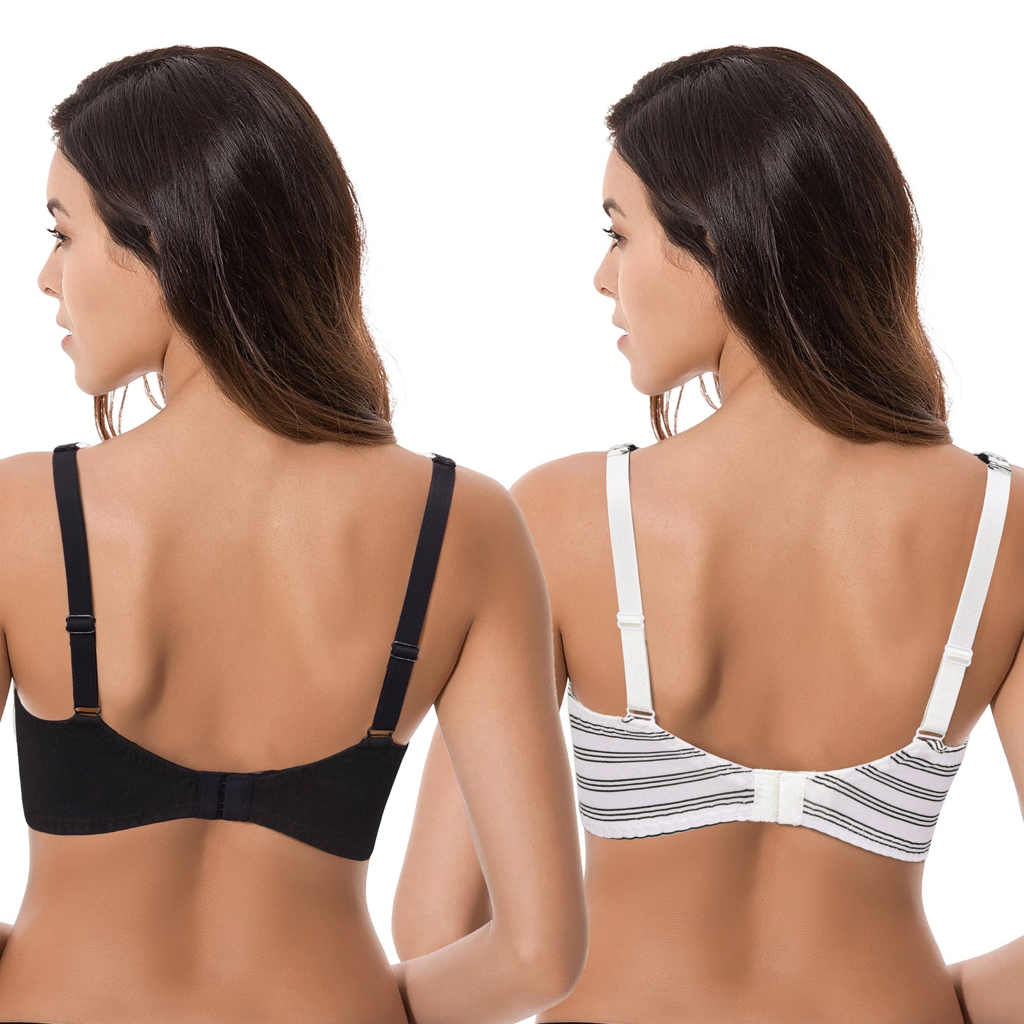 Women's Unlined Plus Size Comfort Cotton Underwire Bra-Black/Cream,Black