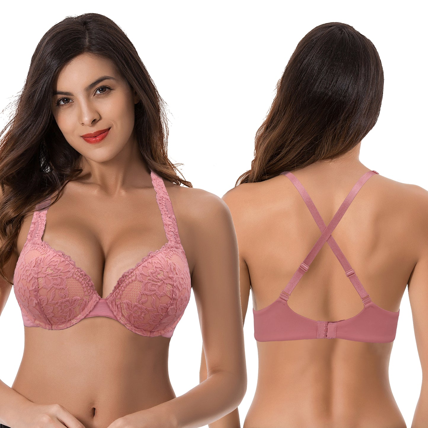Women's Plus Size Add 1 and a half Cup Push Up Underwire Convertible Lace Bras
