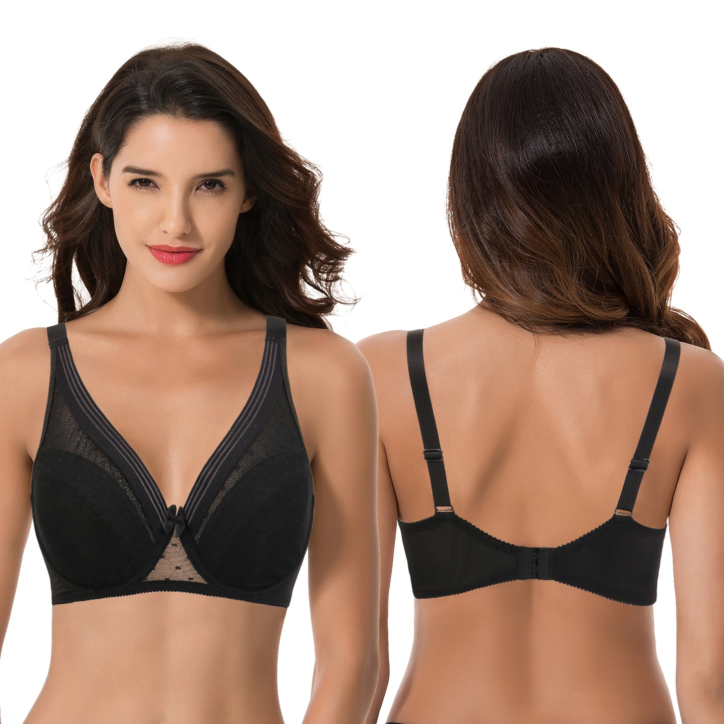 Women's Plus Size Unlined Minimizer Full Coverage Mesh Underwire Bra-2pack-Black,Neon Yellow