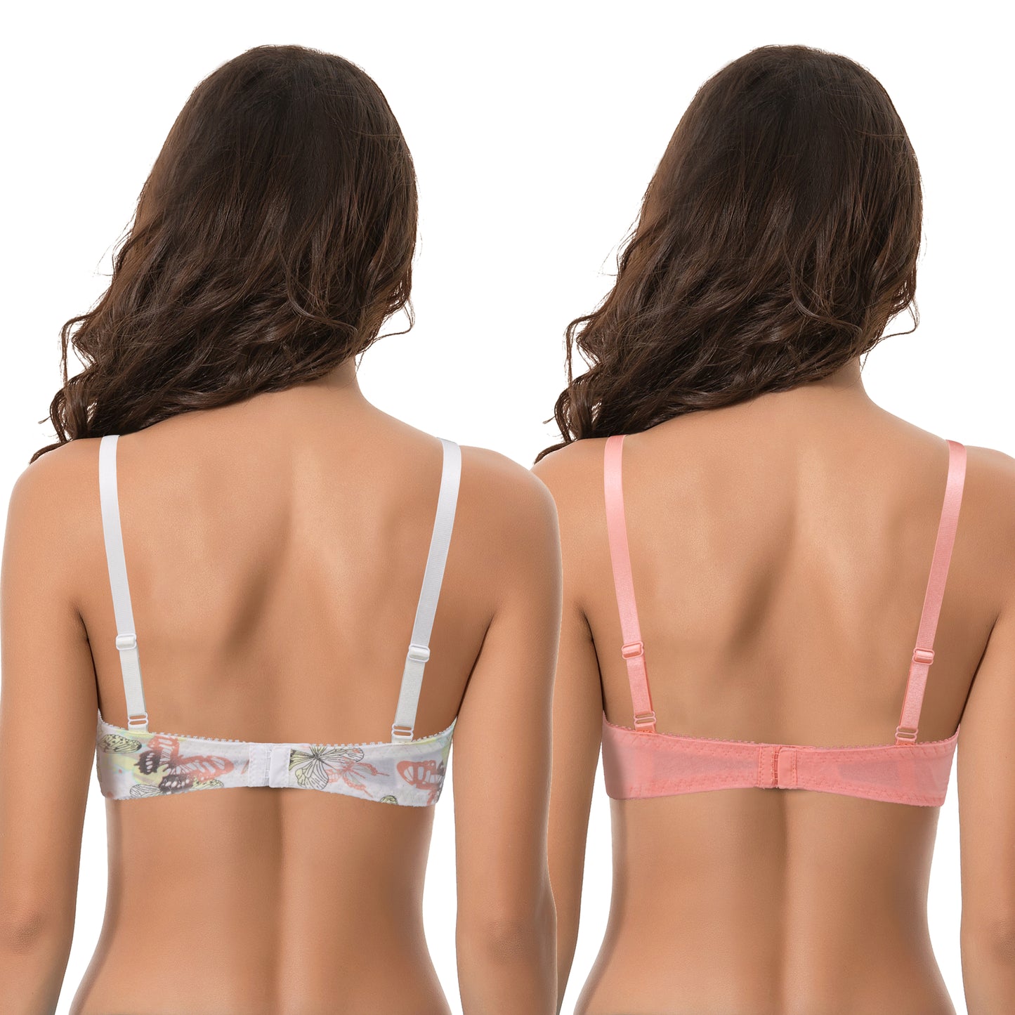 Women's Plus Size Cotton Unlined Balconette Underwire Bras-2 Pack-Cream/Coral/Yellow,Coral