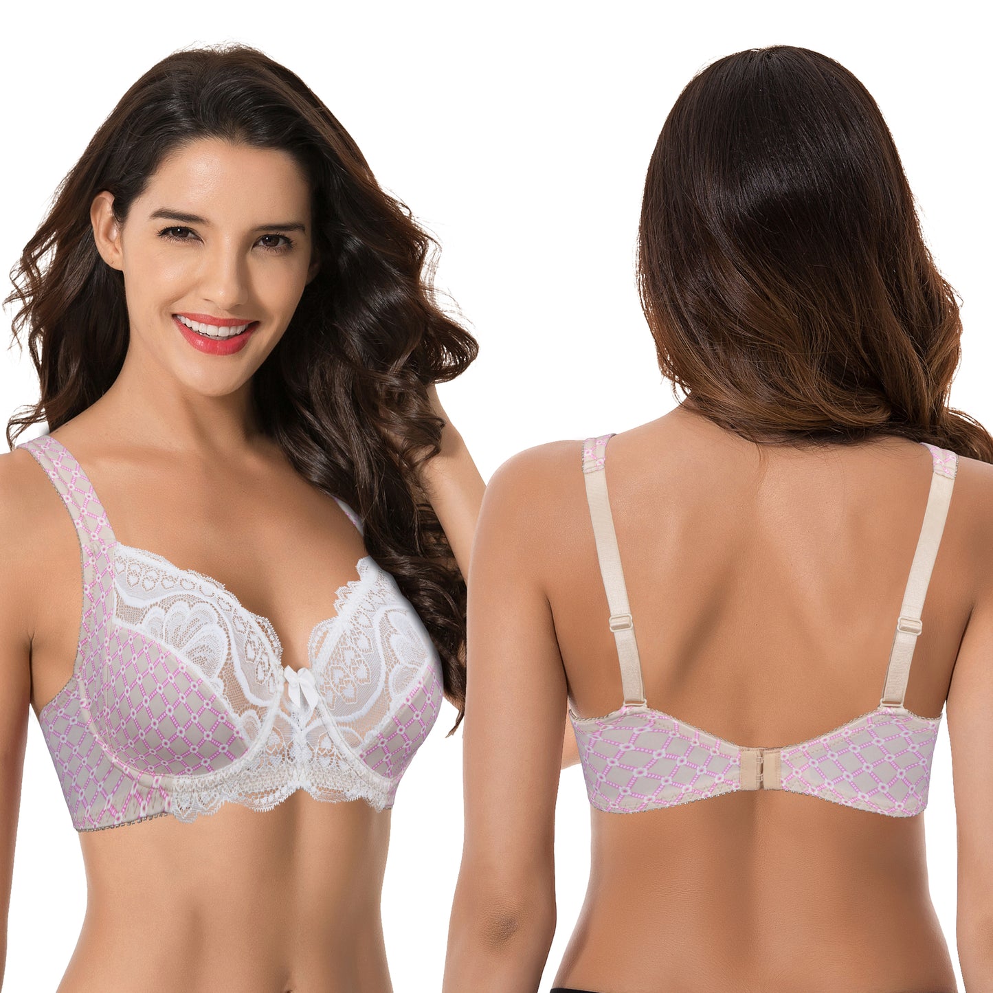 Women's Plus Size Unlined Underwire Lace Bra with Cushion Straps