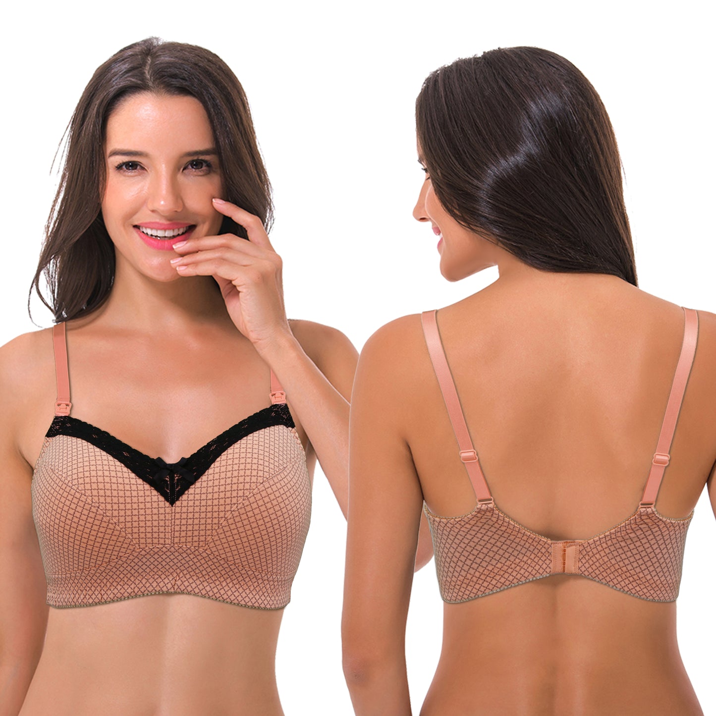 Women's Nursing Plus Size Wirefree Unlined Maternity Lace Trim Bra