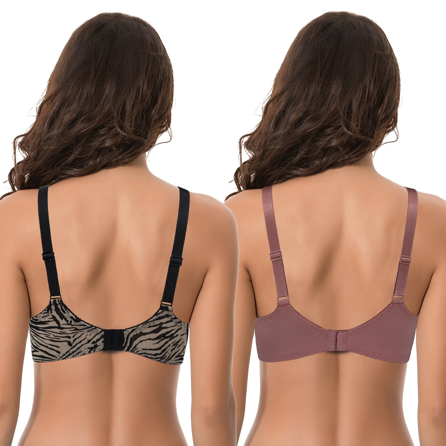 Plus Size Minimizer Underwire Bra with Floral and leopard Print-2 Pack-Black/Gry,Brown