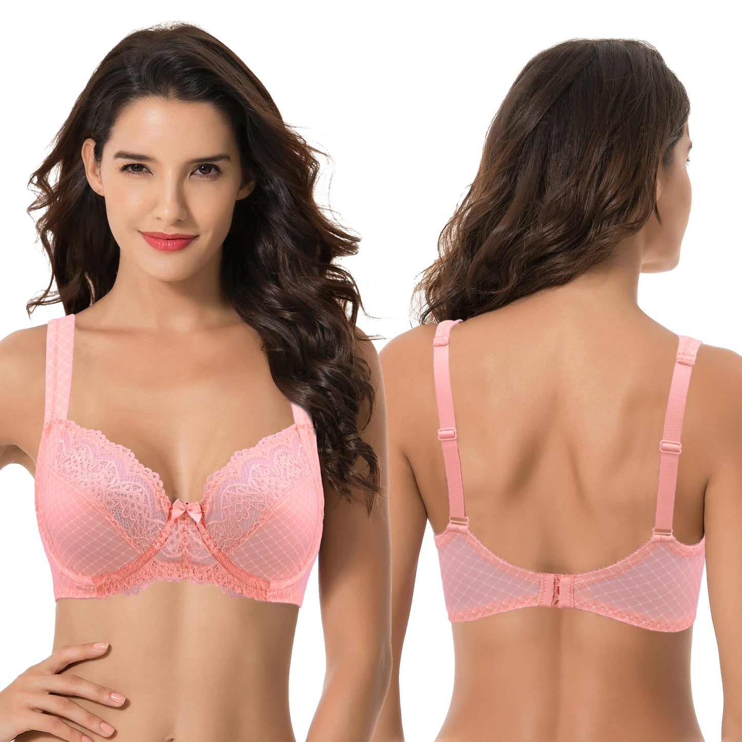 Women's Plus Size Unlined Underwire Lace Bra with Cushion Straps