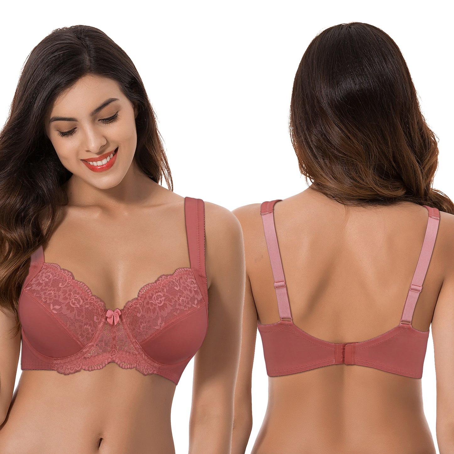 Women's Plus Size Unlined Underwire Lace Bra with Cushion Straps