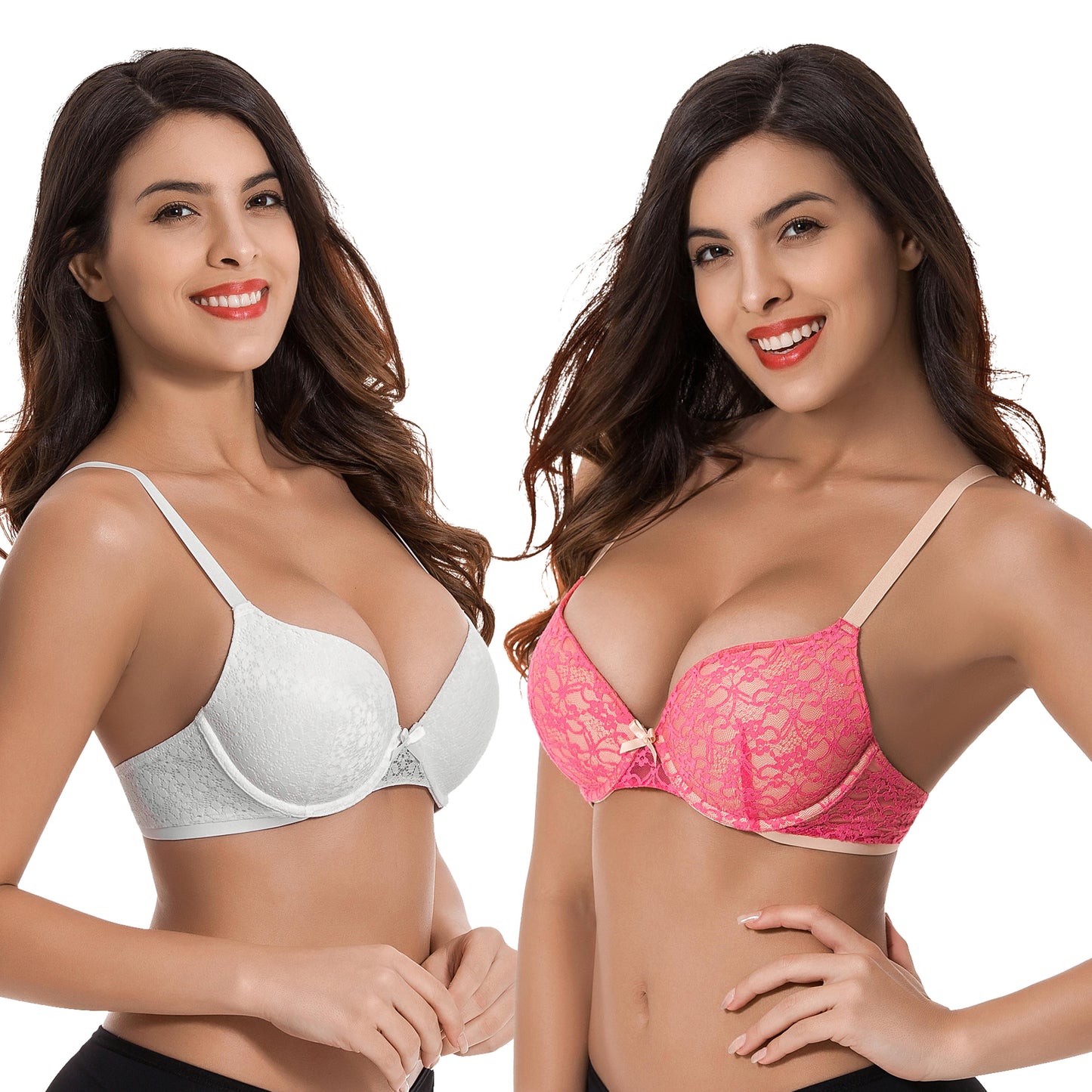 Women's Plus Size Perfect Shape Add 1 Cup Push Up Underwire Lace Bras