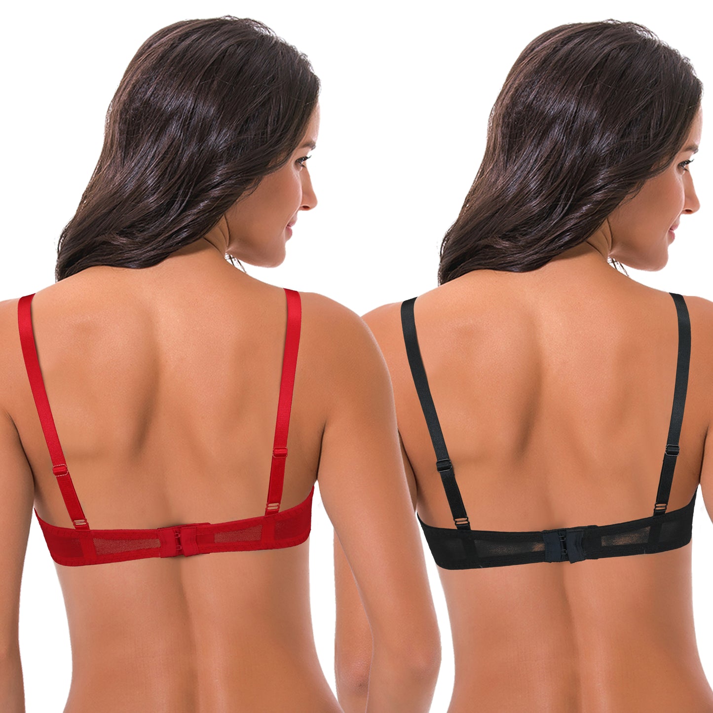 Women's Plus Size Lightly Padded Balconette Lace Underwire Bra-2Pack