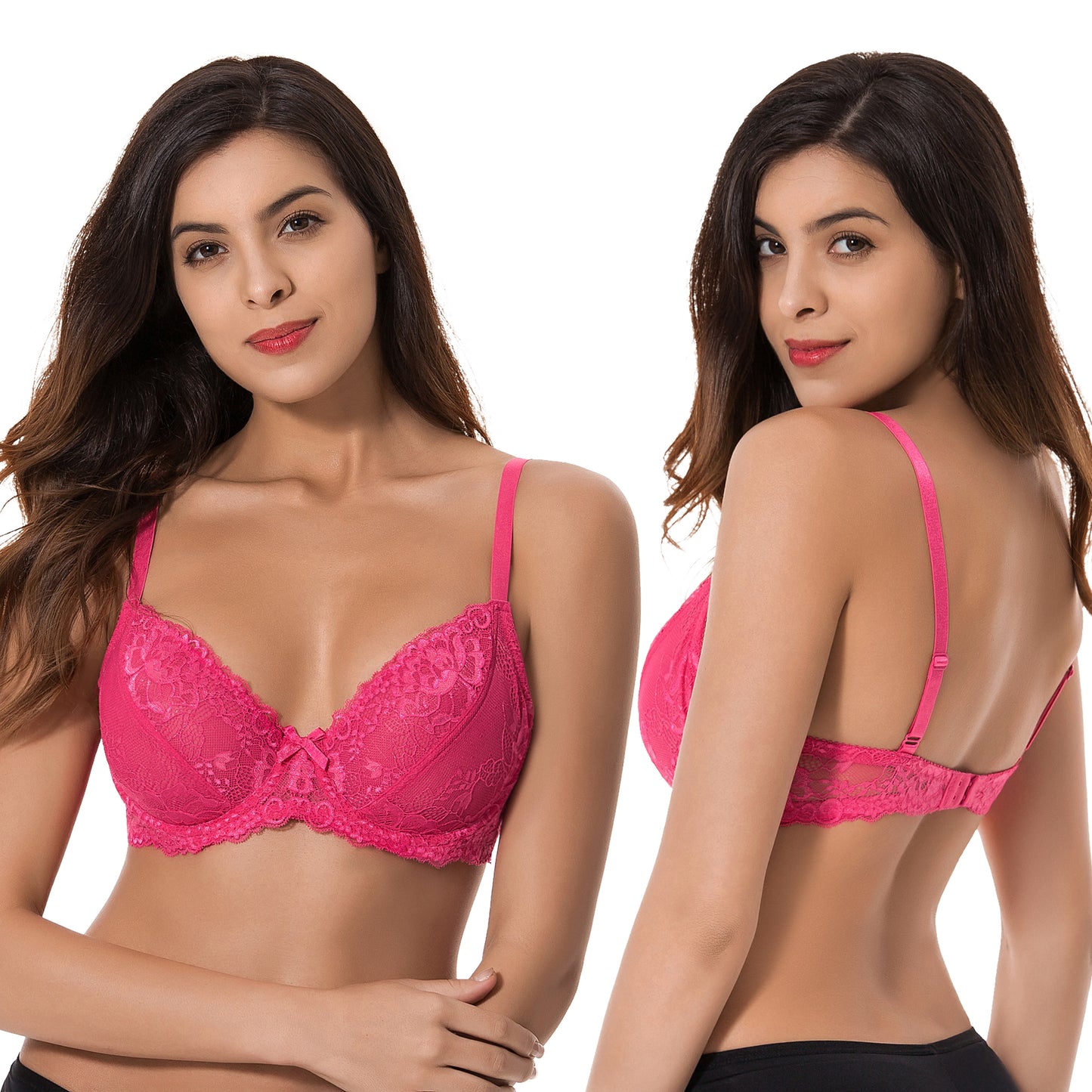 Semi-Sheer Balconette Underwire Lace Bra and Scalloped Hems (3 Pack)