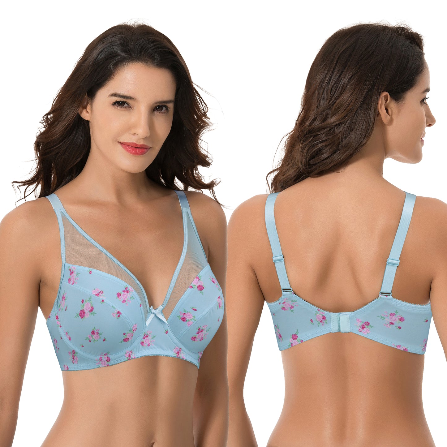 Plus Size Minimizer Underwire Bra with Floral and leopard Print-2pack
