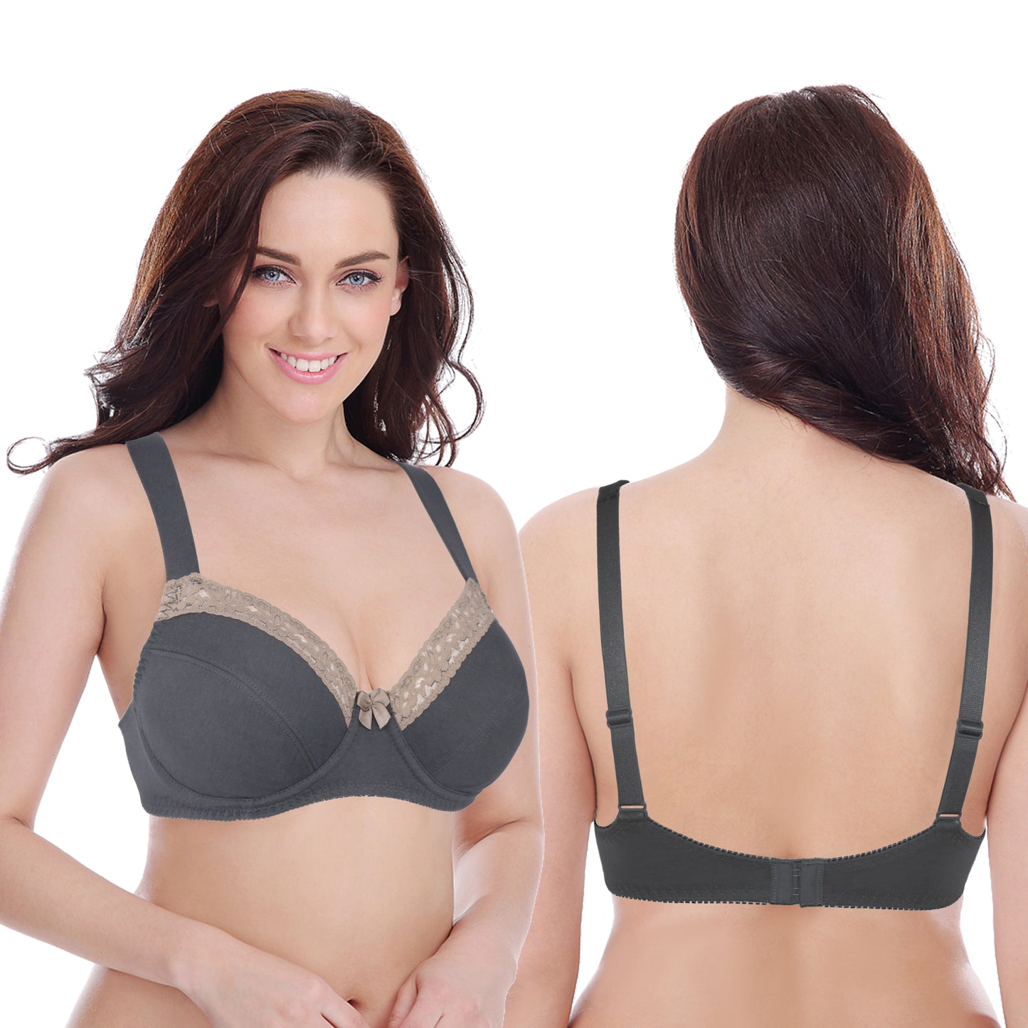 Women's Plus Size Underwired Unlined Balconette Cotton Bra-3Pack