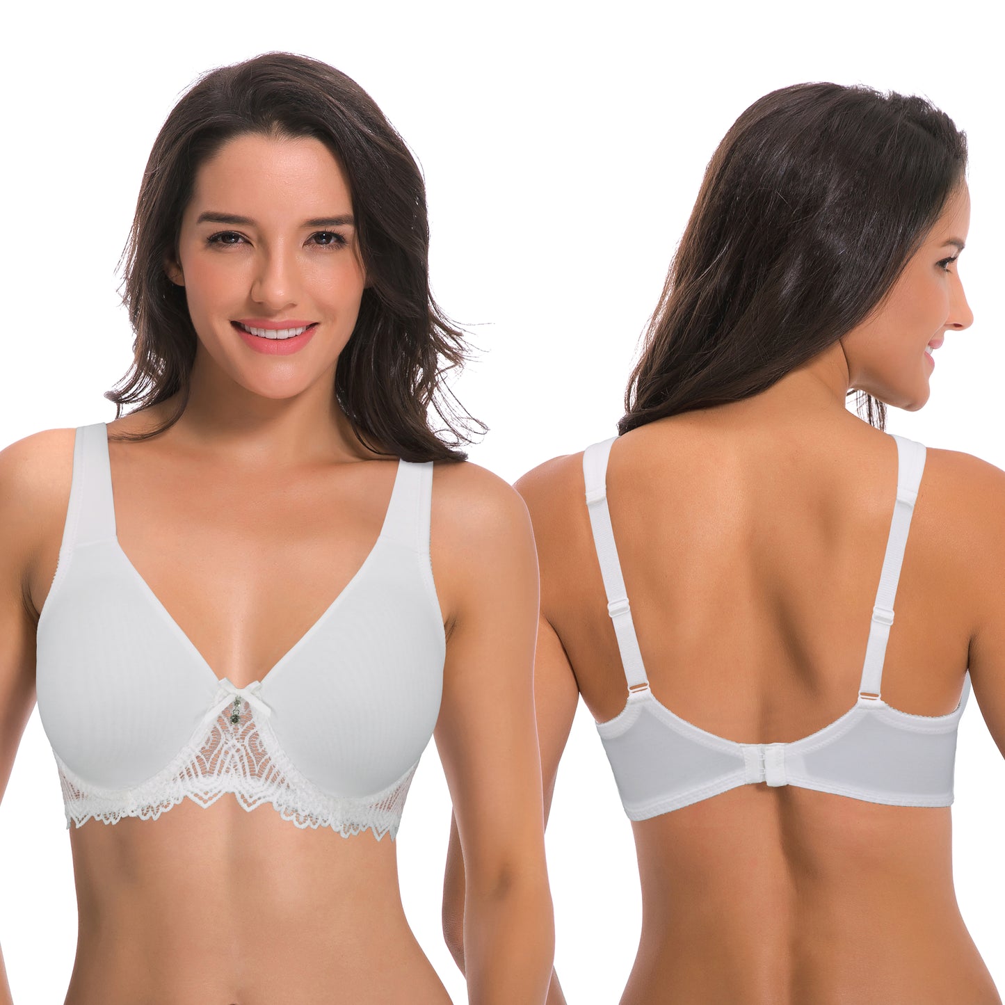 Women's Plus Size Unlined Underwire Lace Bra with Cushion Straps-2PK-WHITE,GREEN