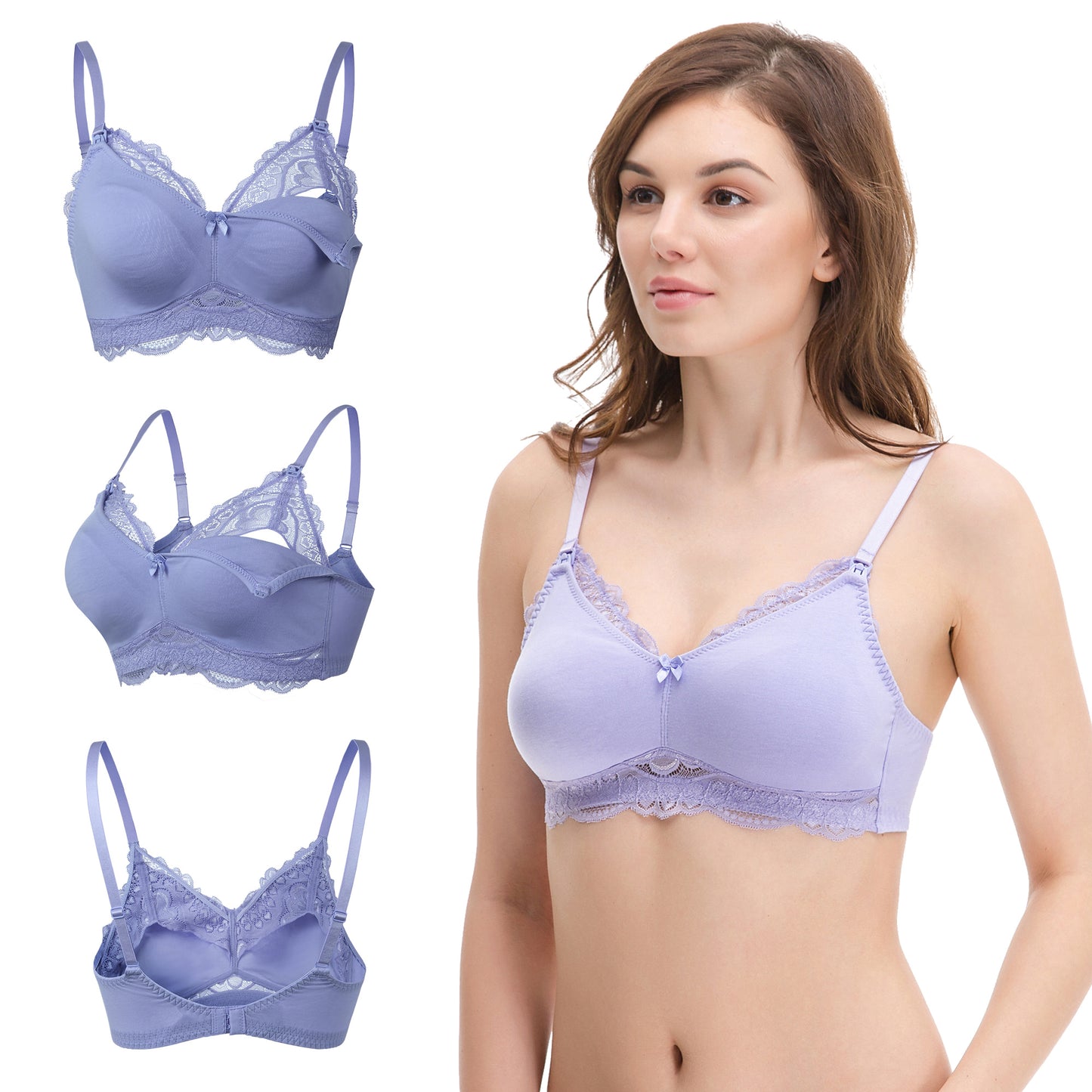 Plus Size Nursing Cotton Unlined Wirefree Bra With Lace Trim