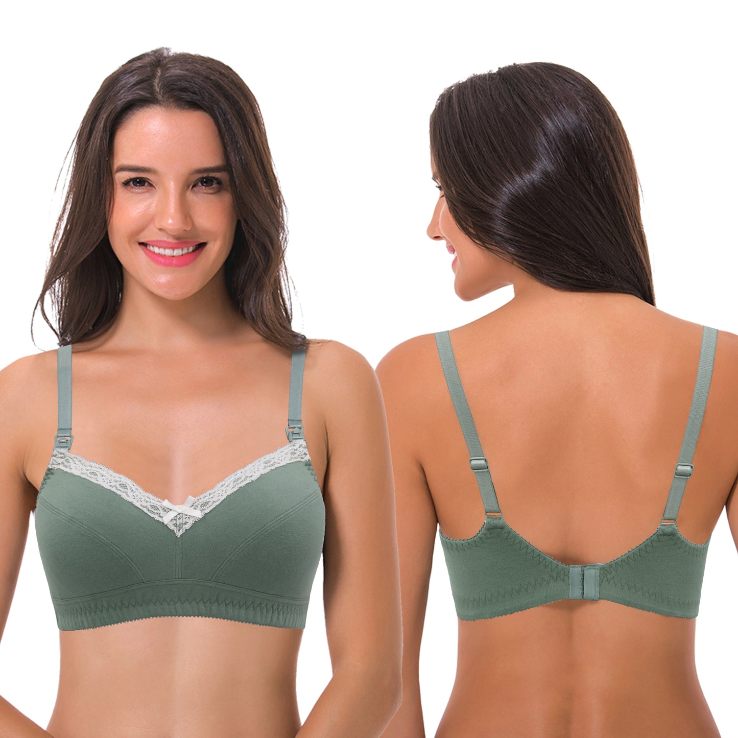 Women's Nursing Plus Size Wirefree Unlined Maternity Lace Trim Bra