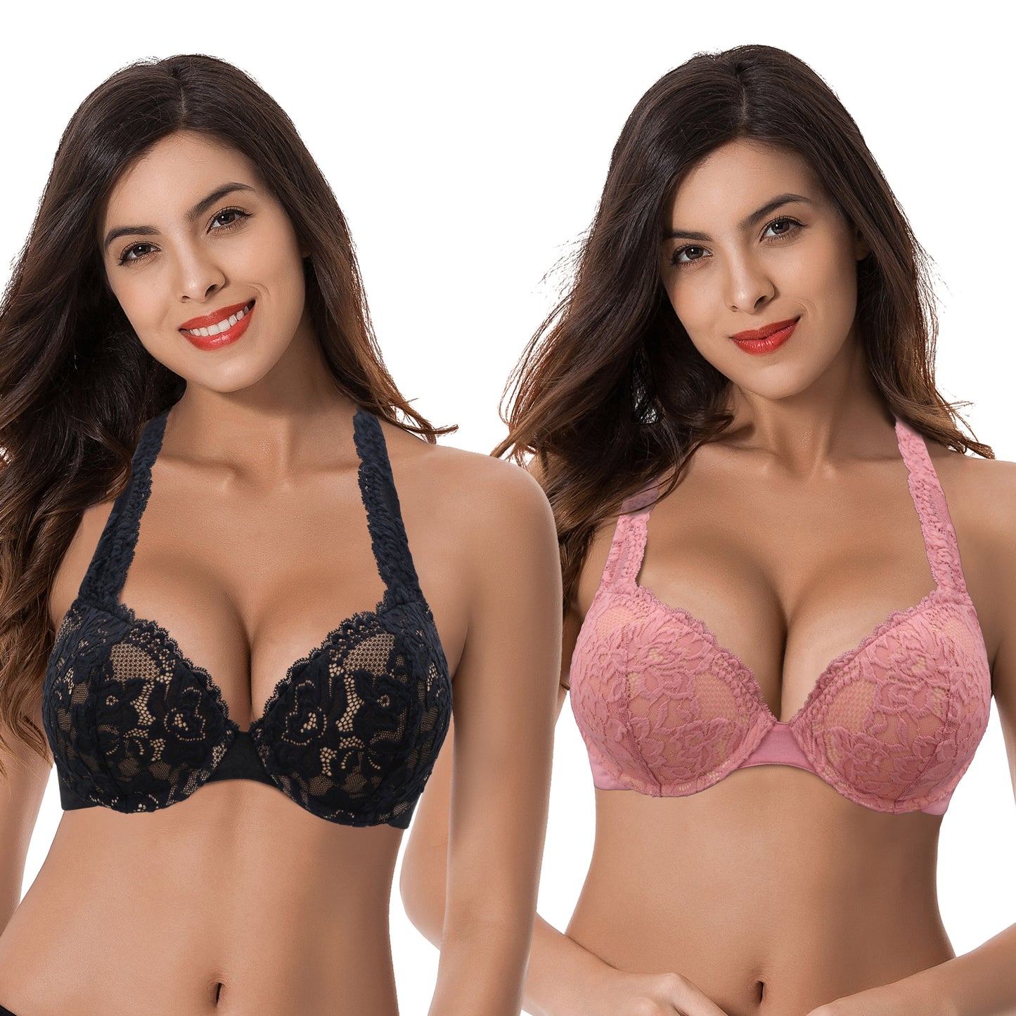 Women's Plus Size Add 1 and a half Cup Push Up Underwire Convertible Lace Bras