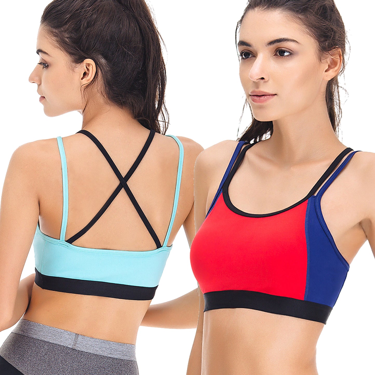 Women's Slim Fit Strappy Sports Bra-Medium Impact Yoga Activewear