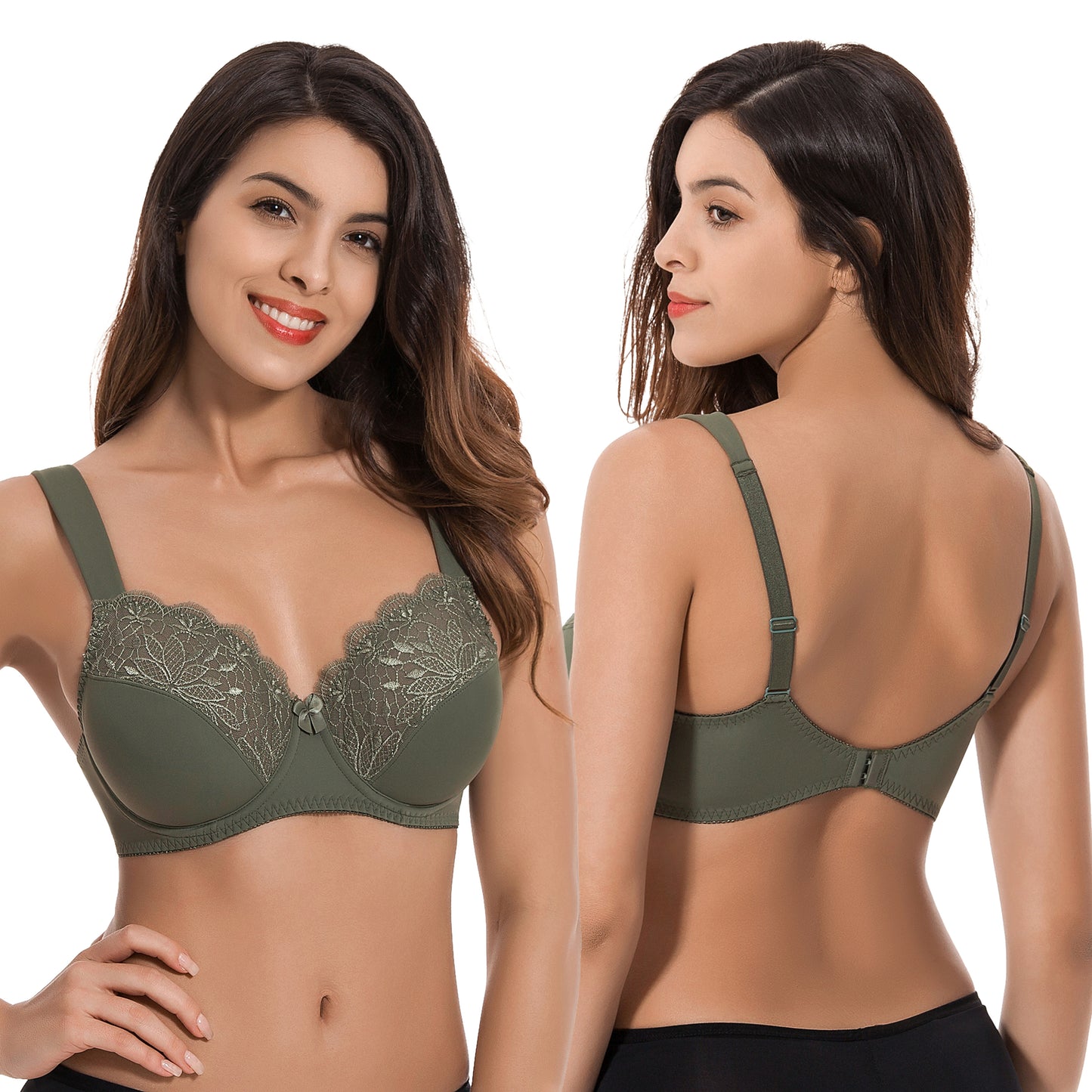Plus Size Unlined Minimizer Underwire Bra with Embroidery Lace