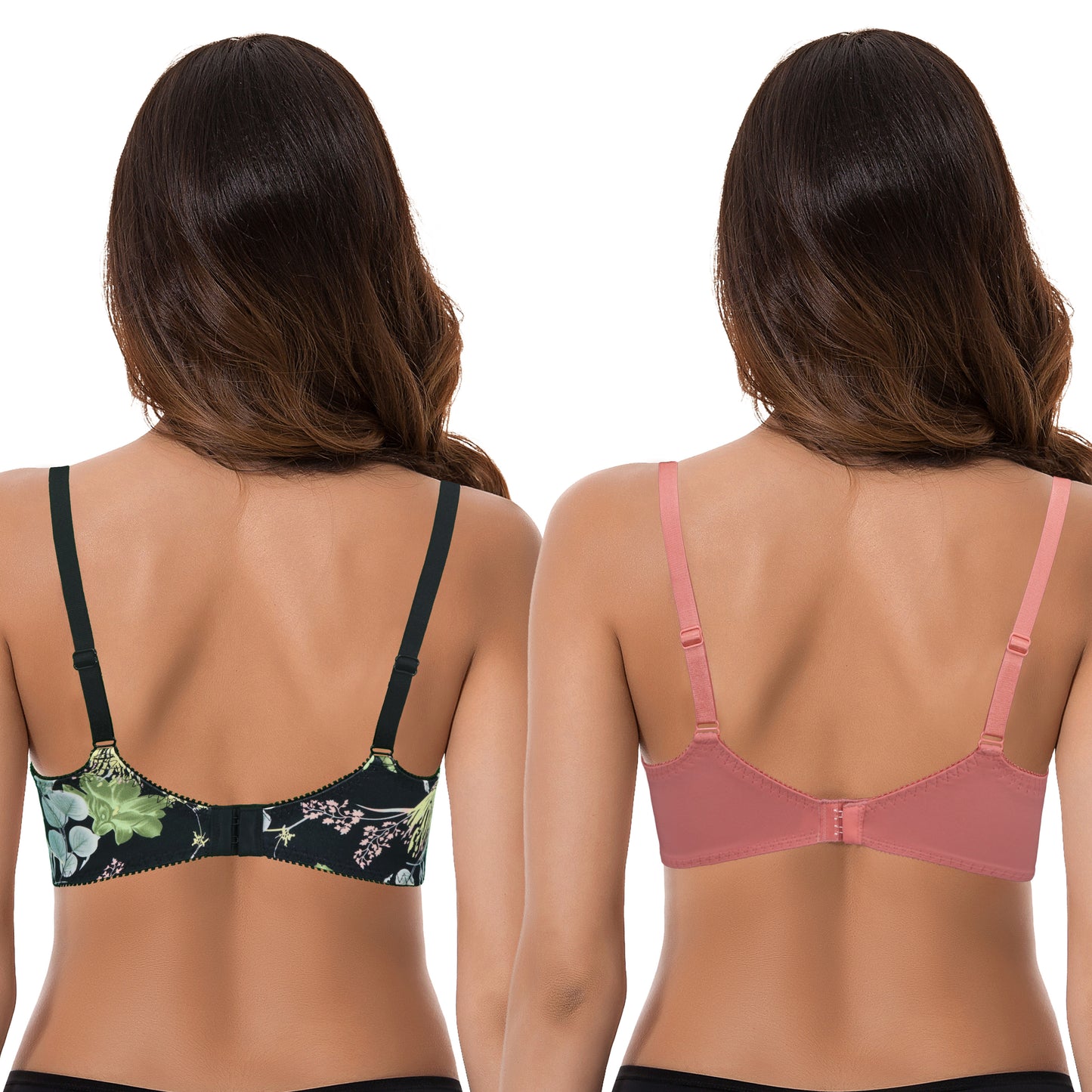 Plus Size Minimizer Underwire Bra with Floral and leopard Print-2pack