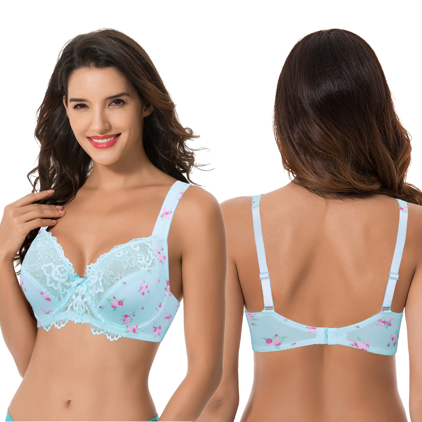 Women's Plus Size Unlined Underwire Lace Bra with Cushion Straps