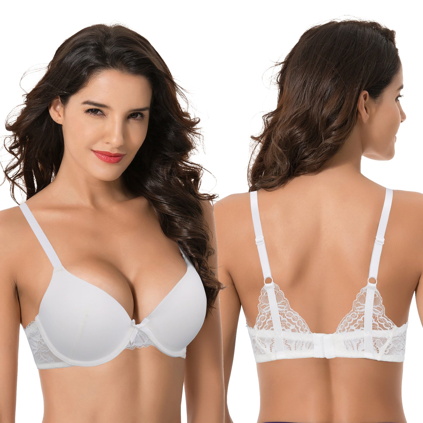 Women's Plus Size Push Up Add 1 Cup Underwire Perfect Shape Tshirt Bra-2PK-WHITE,RED