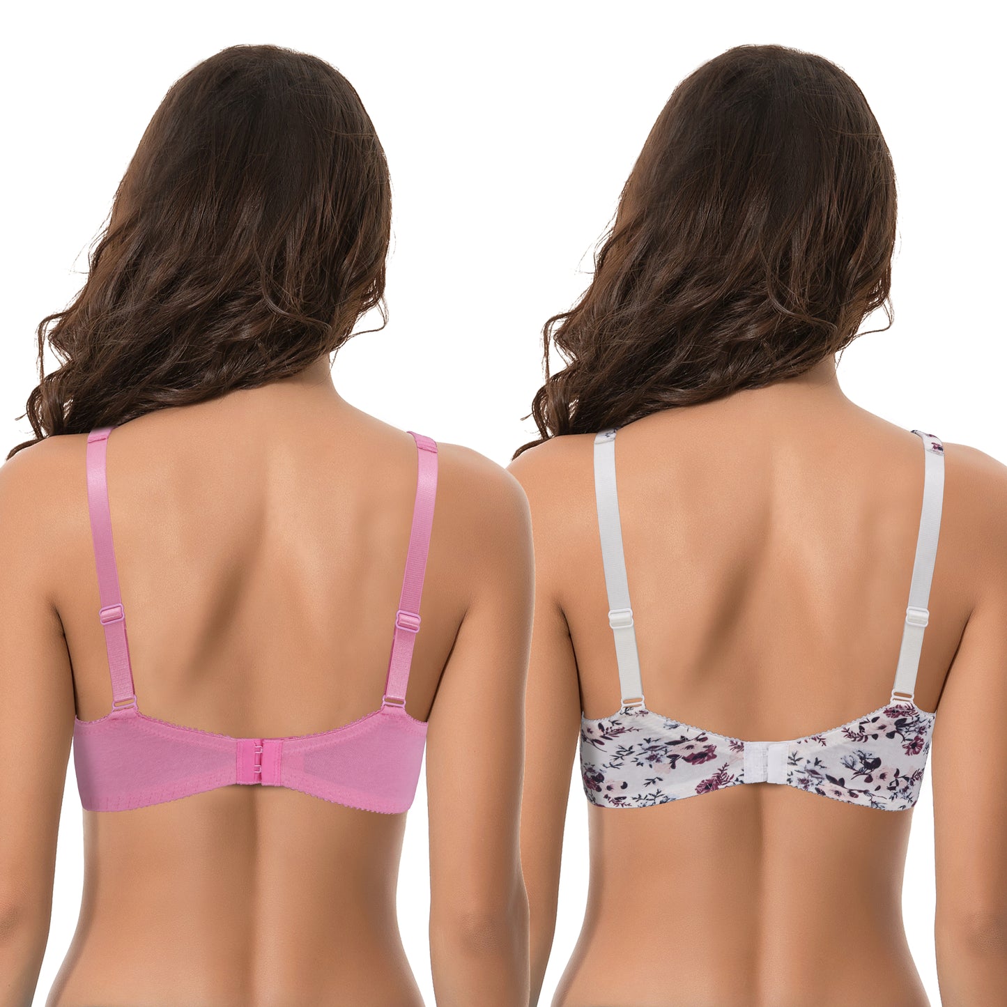 Women's Plus Size Unlined Underwire Lace Bra with Cushion Straps-2PK-Cream/Pink/Gray,Pink