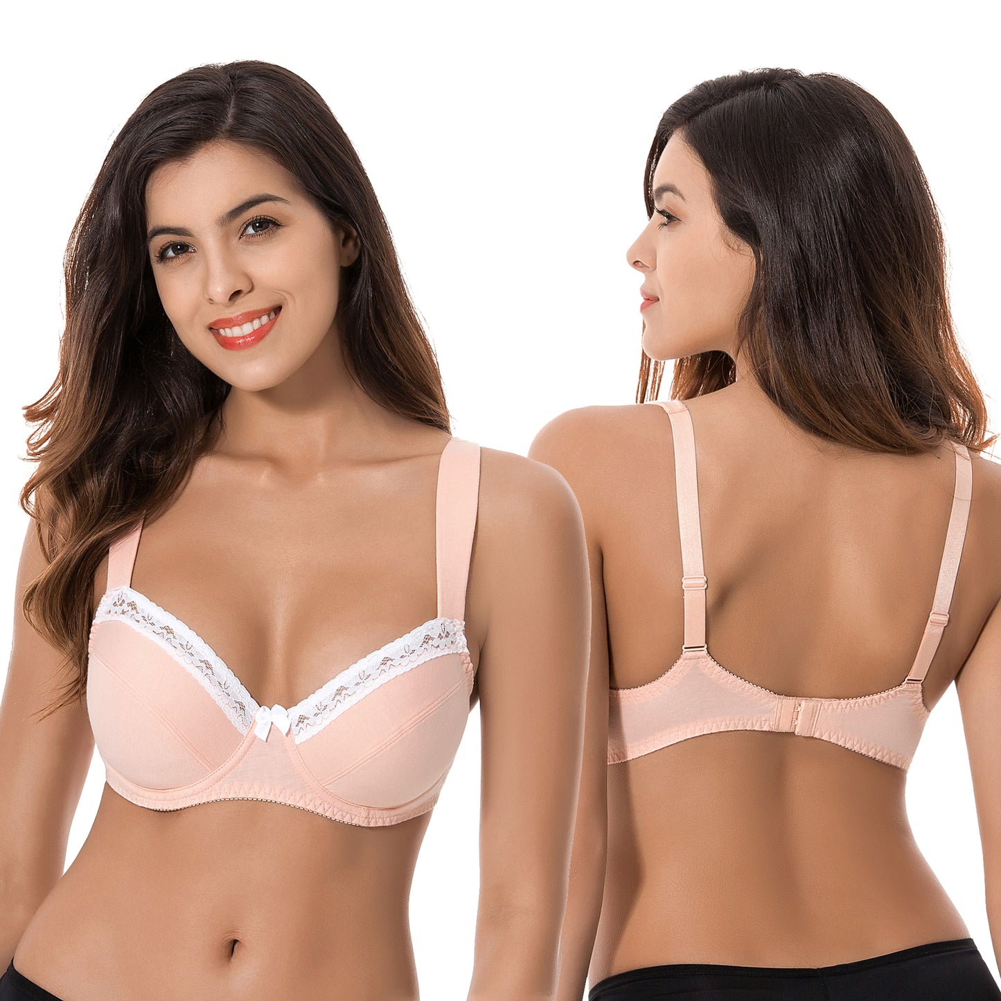 Women's Plus Size Underwired Unlined Balconette Cotton Bra-3Pack