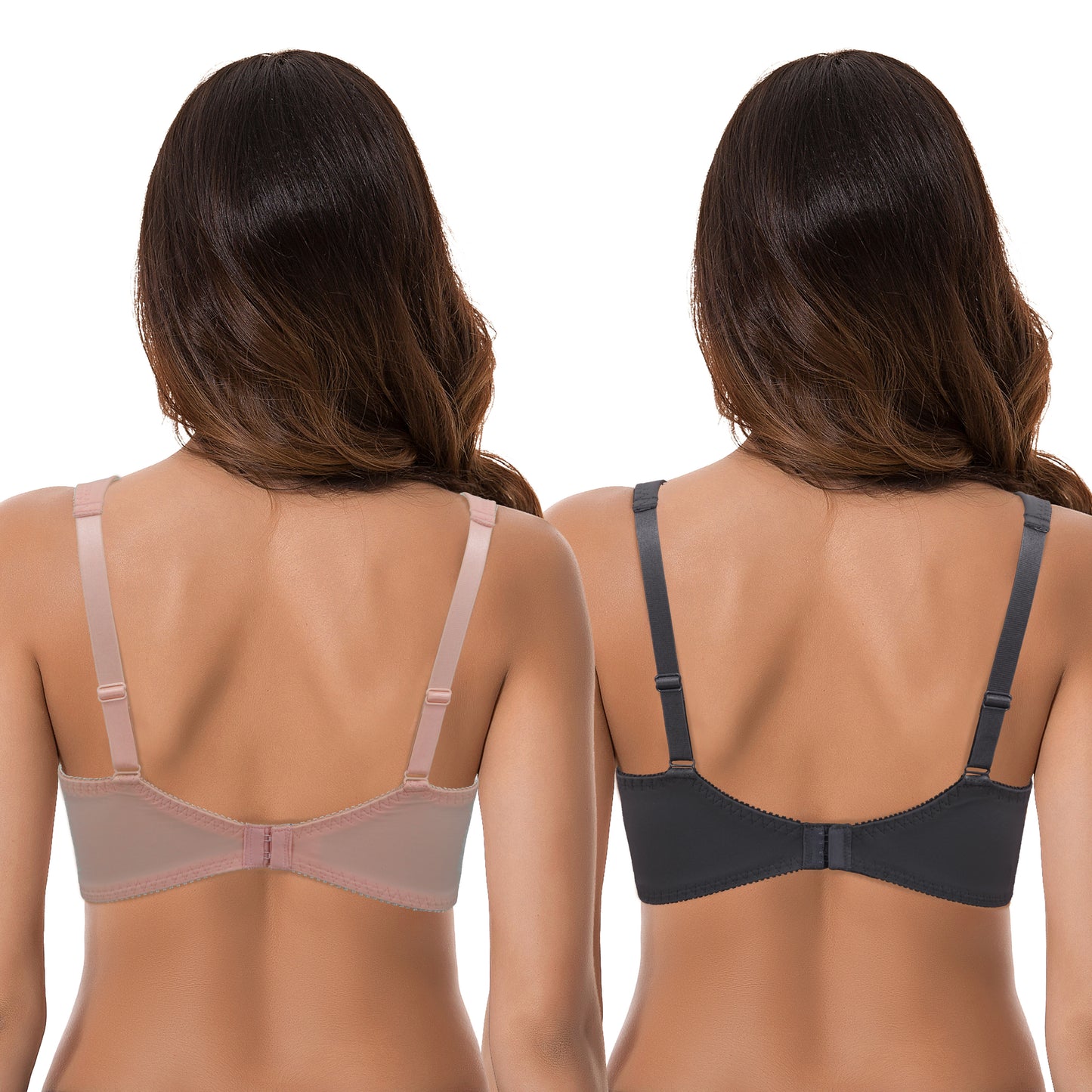 Womens Plus Size Minimizer Underwire Bra With Lace Embroidery-2 Pack-Pink,Dark Grey